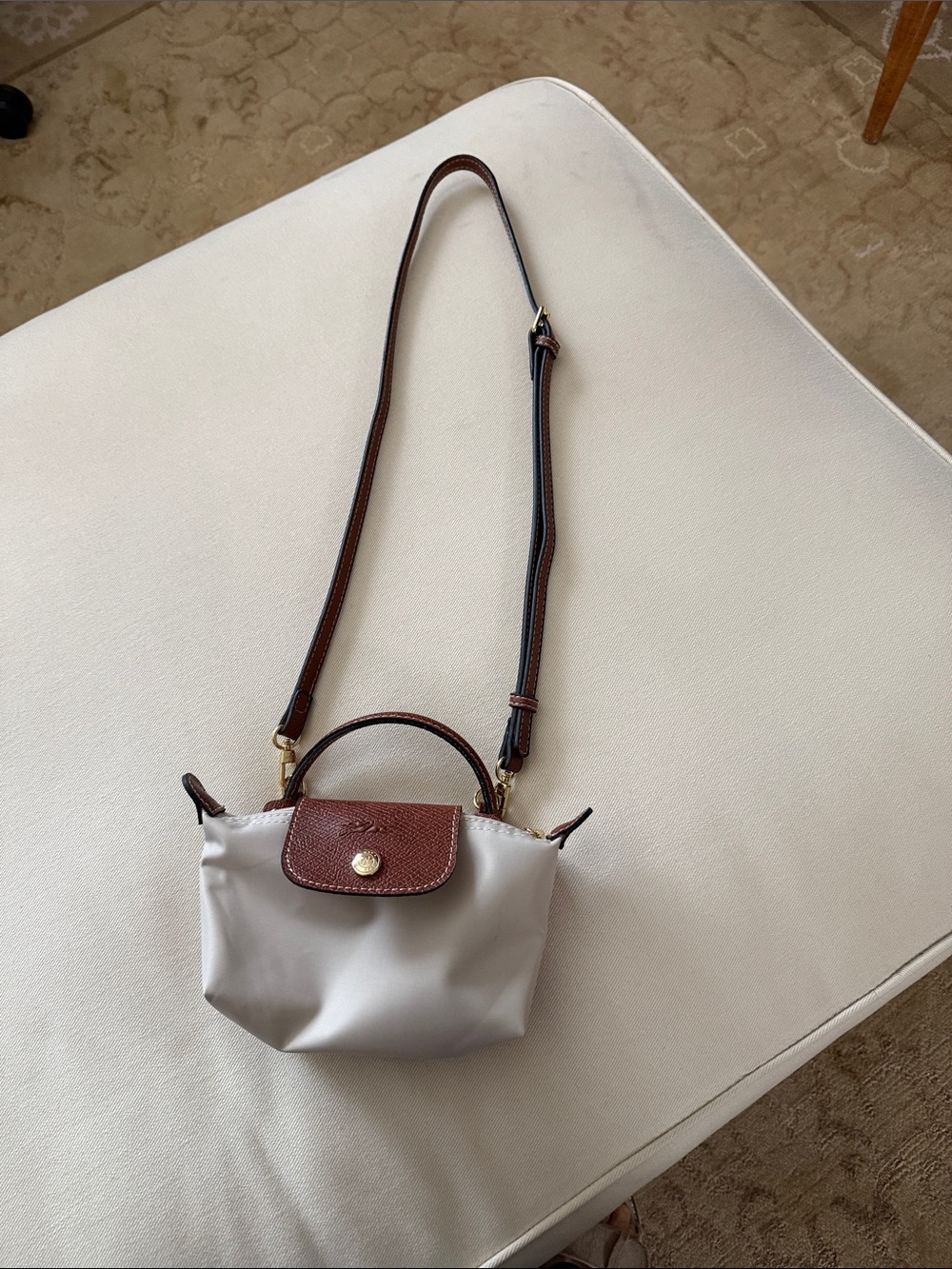 Longchamp Beige Crossbody Mini Bag with Brown Trim
